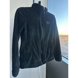 The North Face Black Full Zip Women's Fleece Jacket M Logo Outdoor Hip Length